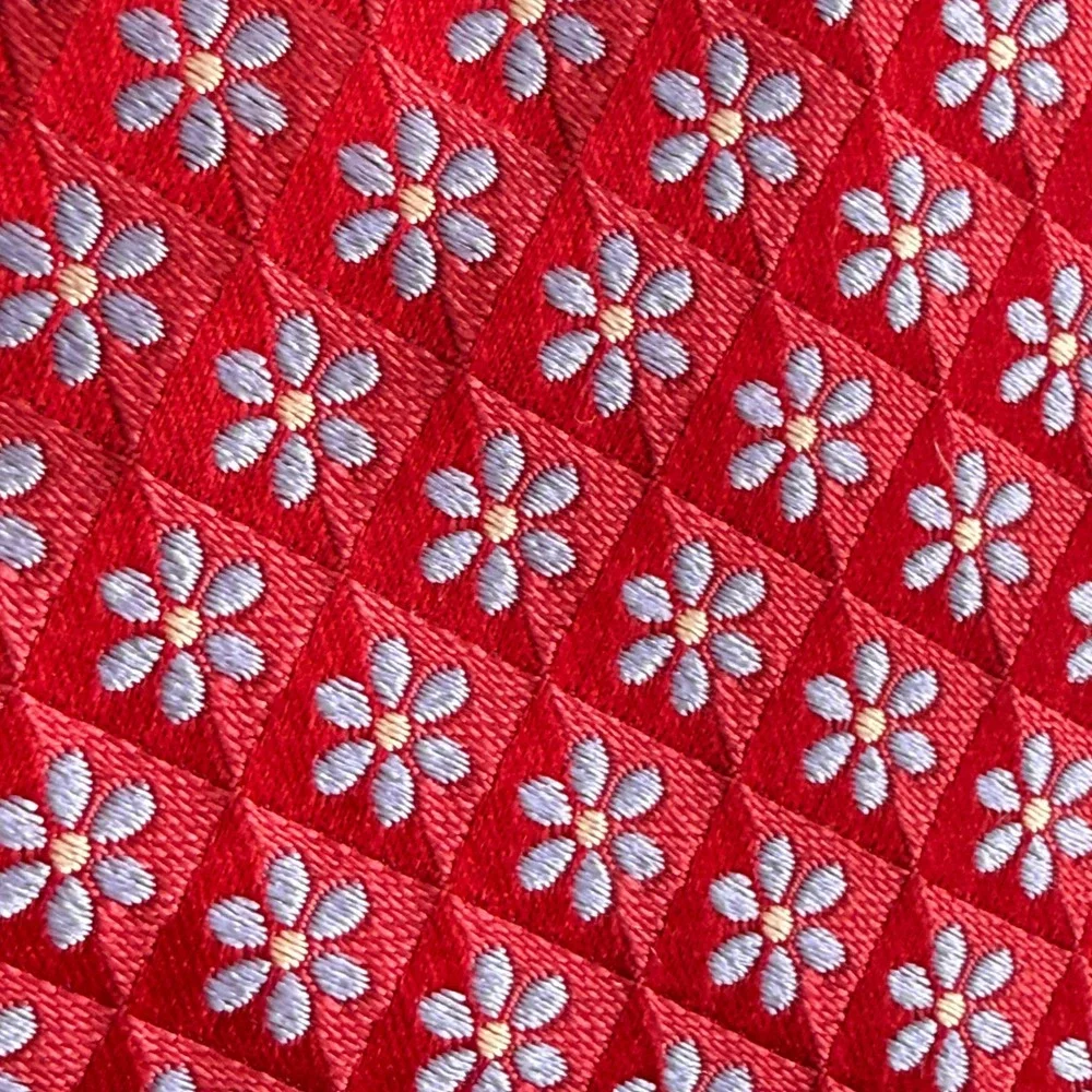 Ike Behar Silk Necktie Red Blue Ditsy Floral Jacquard Preppy Ivy League Made USA
